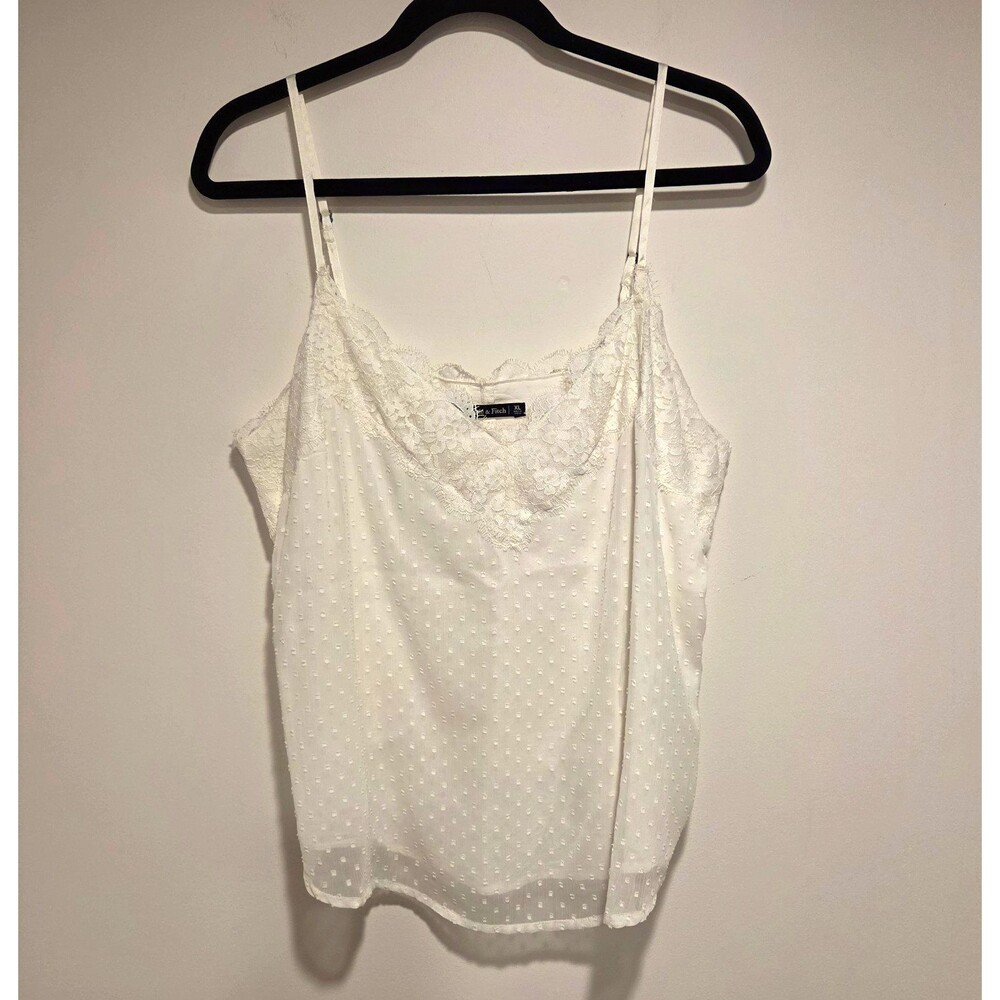 Abercrombie & Fitch Womens White Lace Trim Swiss Dot V-Neck Cami Tank Top XL